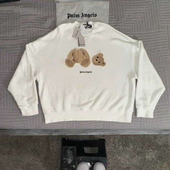 Palm Angels Crewneck Off-white Sweatshirt with Bear